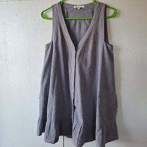 Maje Sleeveless Snap Front Pocket Peplum Cotton Blue Chambray Tunic SZ S